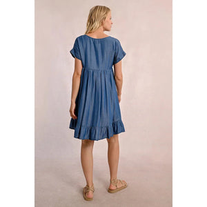 BABYDOLL DENIM DRESS-Dress-MOLLY BRACKEN-Coriander