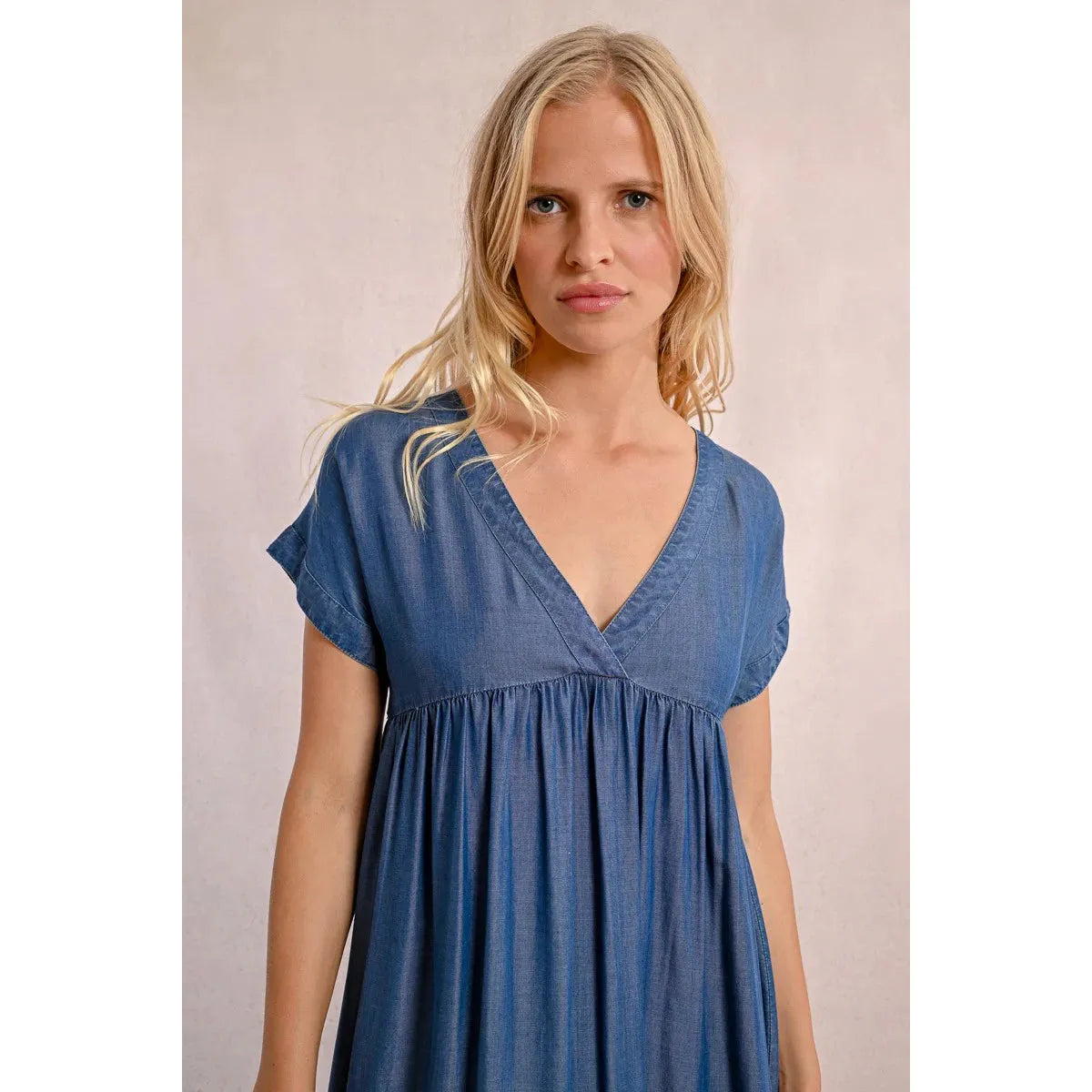 BABYDOLL DENIM DRESS-Dress-MOLLY BRACKEN-Coriander