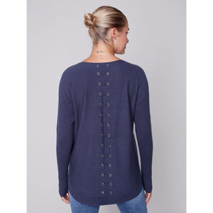 BACK EYELET DETAIL SWEATER-Jackets & Sweaters-CHARLIE B-Coriander