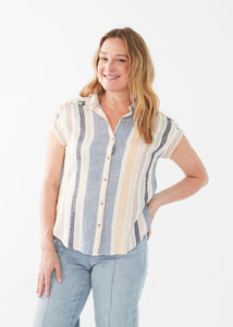 BAHA STRIPE BLOUSE-Tops-FRENCH DRESSING JEANS-XSMALL-BAHA STRIPE-Coriander