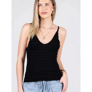 BAMBOO CAMI | SEAMLESS SMOCKED-Basics-CEST MOI-ONE-Black-Coriander