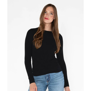 BAMBOO LONG SLEEVE CREW NECK TOP-Basics-CEST MOI-ONE-Black-Coriander