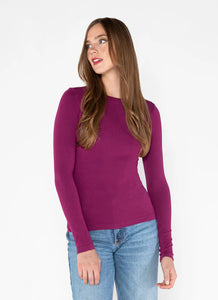 BAMBOO LONG SLEEVE CREW NECK TOP-Basics-CEST MOI-ONE-MAGENTA-Coriander