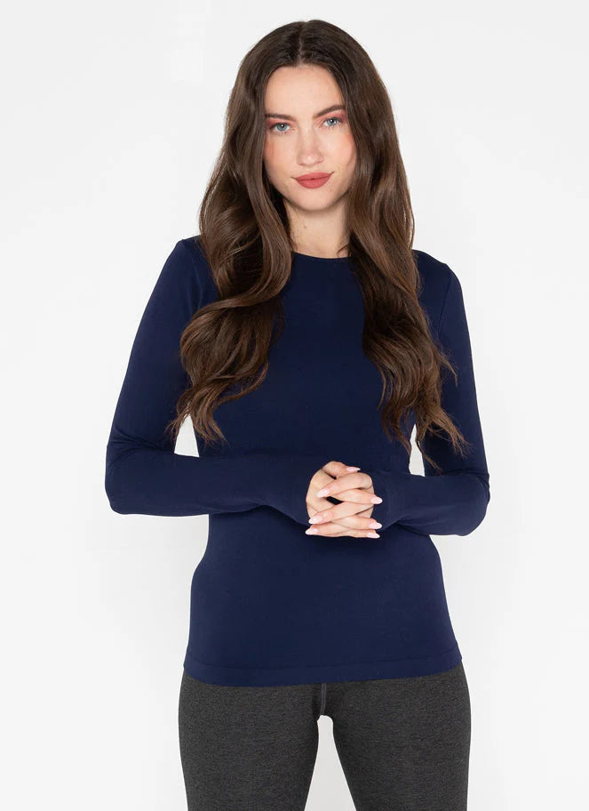 BAMBOO LONG SLEEVE CREW NECK TOP-Basics-CEST MOI-ONE-Navy-Coriander