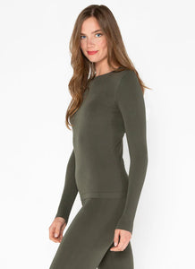 BAMBOO LONG SLEEVE CREW NECK TOP-Basics-CEST MOI-ONE-OLIVE-Coriander