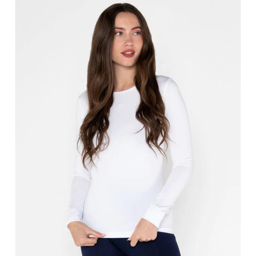 BAMBOO LONG SLEEVE CREW NECK TOP-Basics-CEST MOI-ONE-White-Coriander