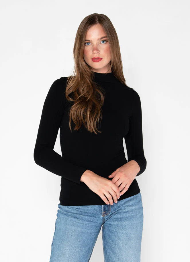 BAMBOO MOCK NECK TOP-Tops-CEST MOI-ONE-Black-Coriander