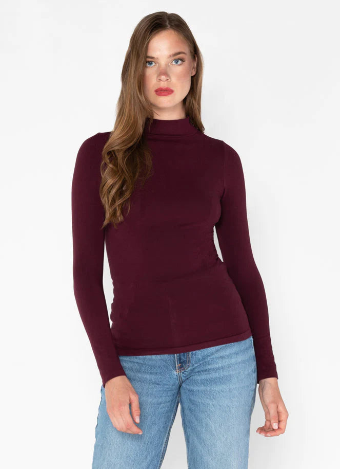 BAMBOO MOCK NECK TOP-Tops-CEST MOI-ONE-Bordeaux-Coriander