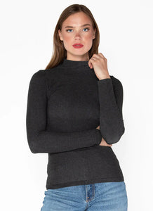 BAMBOO MOCK NECK TOP-Tops-CEST MOI-ONE-HEATHER BLACK-Coriander