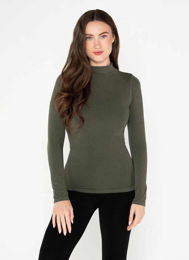 BAMBOO MOCK NECK TOP-Tops-CEST MOI-ONE-OLIVE-Coriander