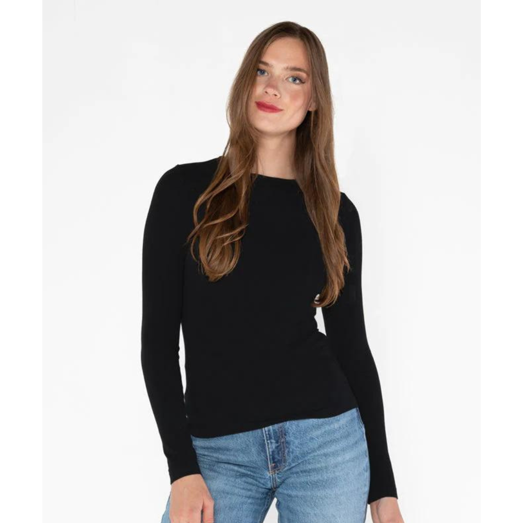 BAMBOO TOP | LONG-SLEEVED CREW NECK-Basics-CEST MOI-ONE-Black-Coriander
