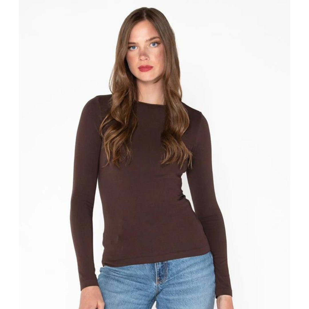 BAMBOO TOP | LONG-SLEEVED CREW NECK-Basics-CEST MOI-ONE-Brown-Coriander