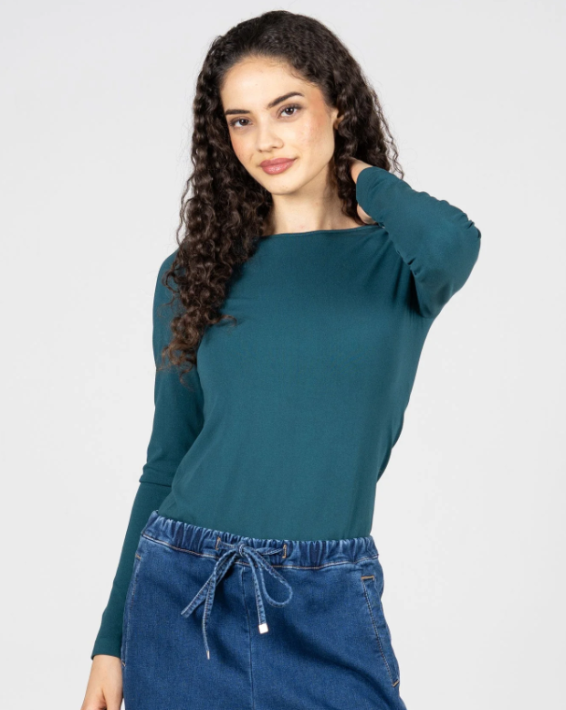 BAMBOO TOP | LONG-SLEEVED CREW NECK-Basics-CEST MOI-ONE-DEEP TEAL-Coriander
