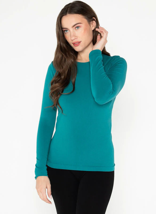 BAMBOO TOP | LONG-SLEEVED CREW NECK-Basics-CEST MOI-ONE-EMERALD-Coriander
