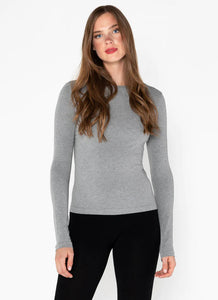 BAMBOO TOP | LONG-SLEEVED CREW NECK-Basics-CEST MOI-ONE-HEATHER SILVER-Coriander