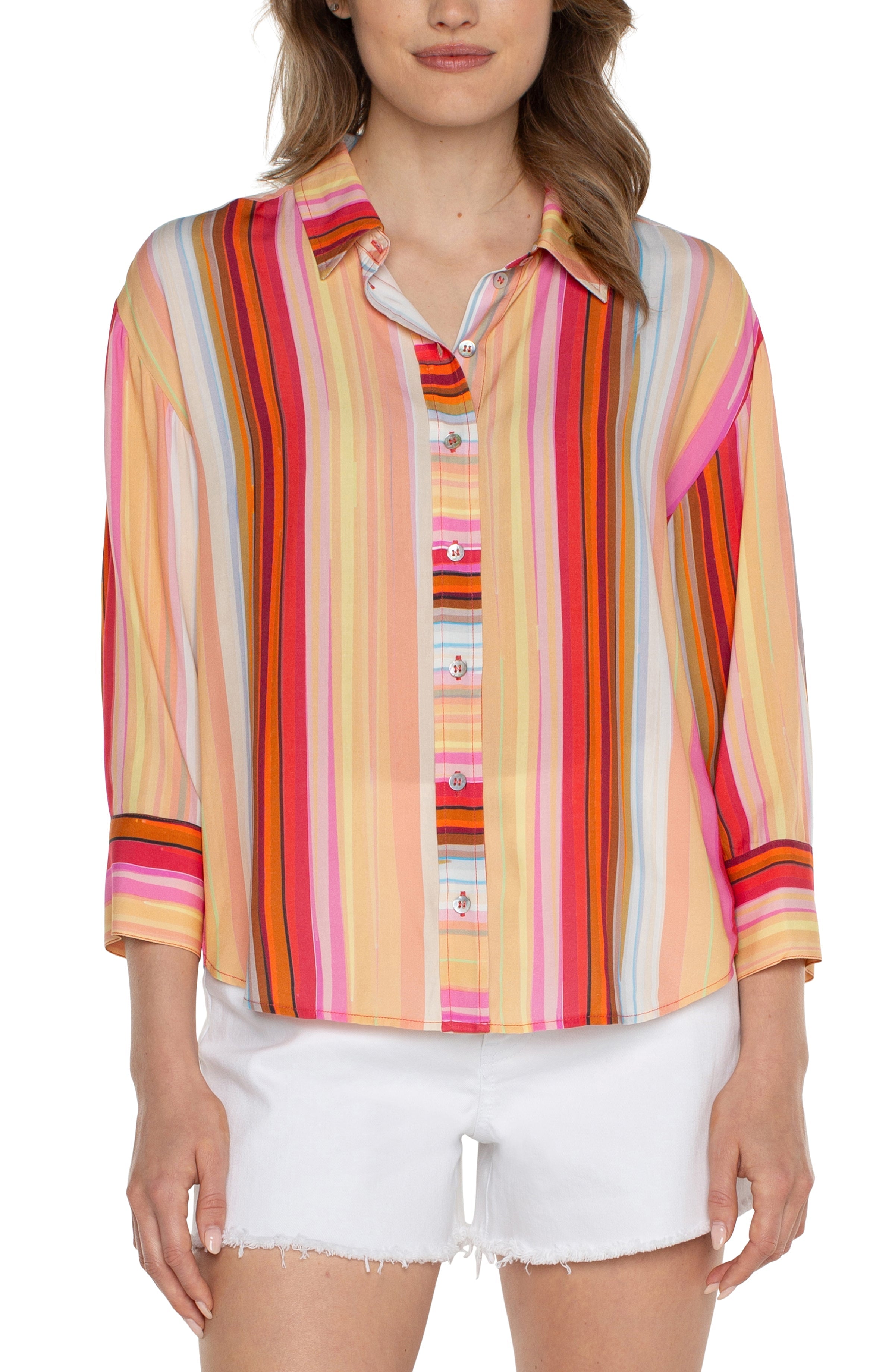 BERRY BLOSSOM STRIPE BLOUSE-Tops-LIVERPOOL-Coriander