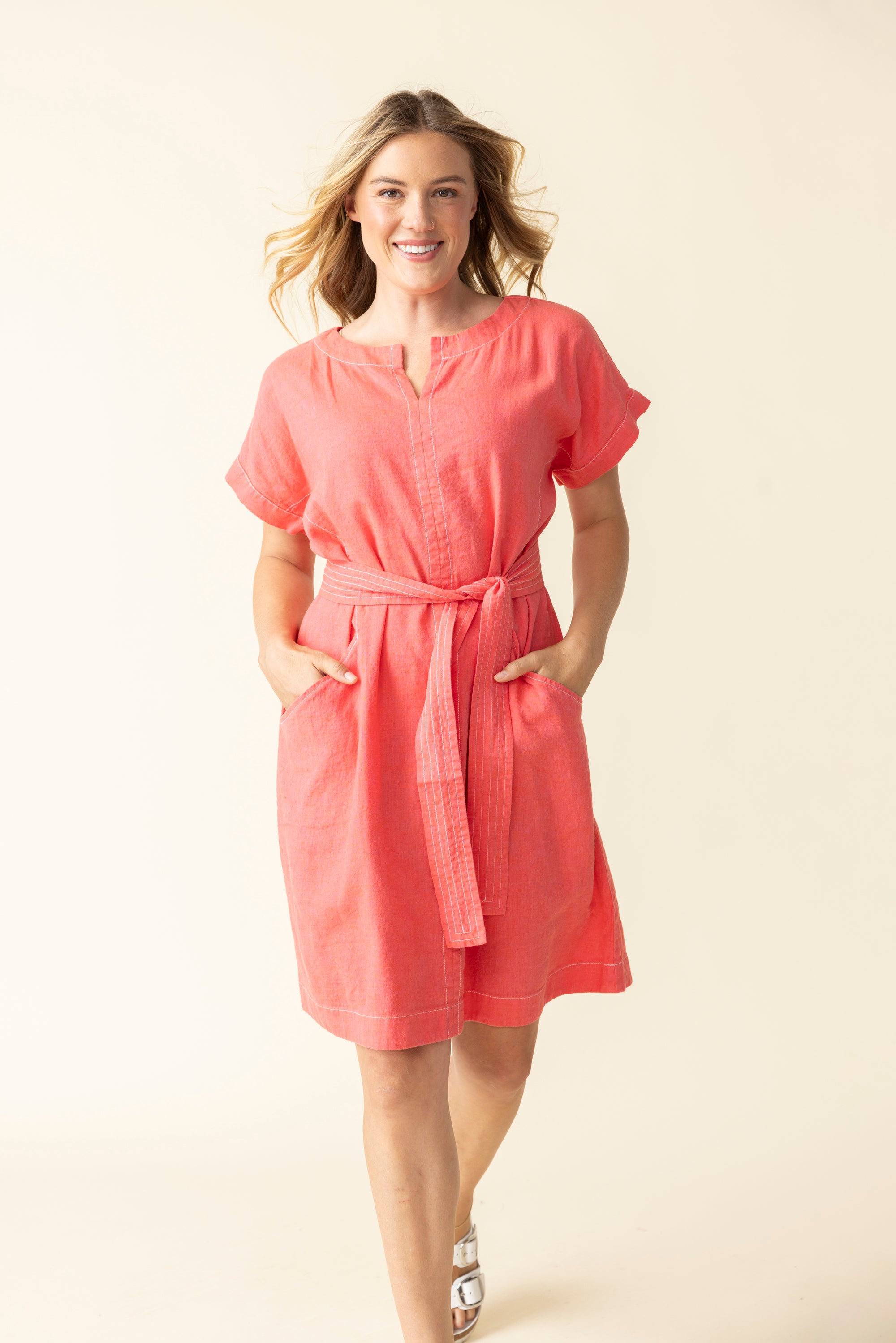 BETHANY DRESS W/BELT-Dress-HABITAT-SMALL-PAPAYA-Coriander