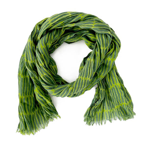 BIG BASKET COTTON SCARF - SPRUCE/MOSS-Scarves & Wraps-SEE DESIGN-Coriander