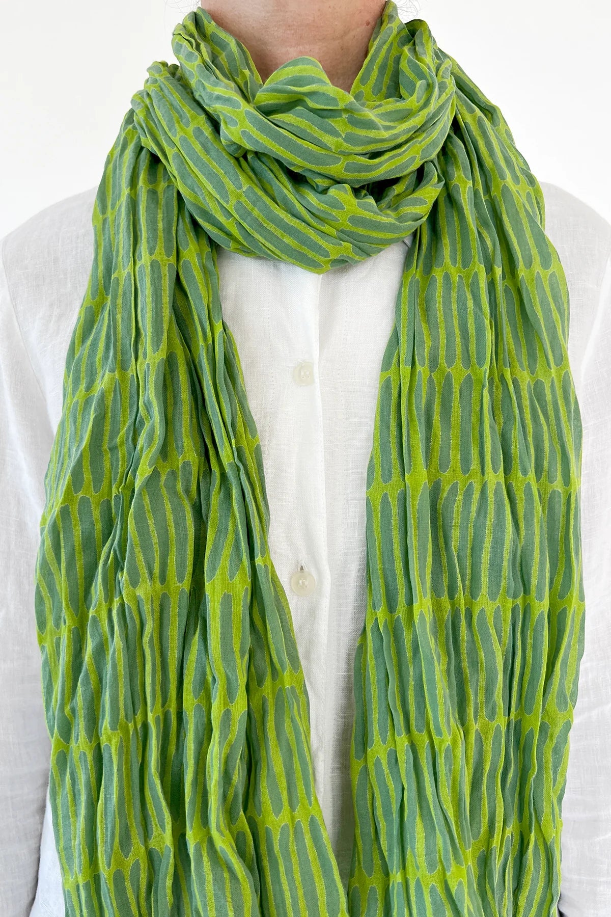 BIG BASKET COTTON SCARF - SPRUCE/MOSS-Scarves & Wraps-SEE DESIGN-Coriander