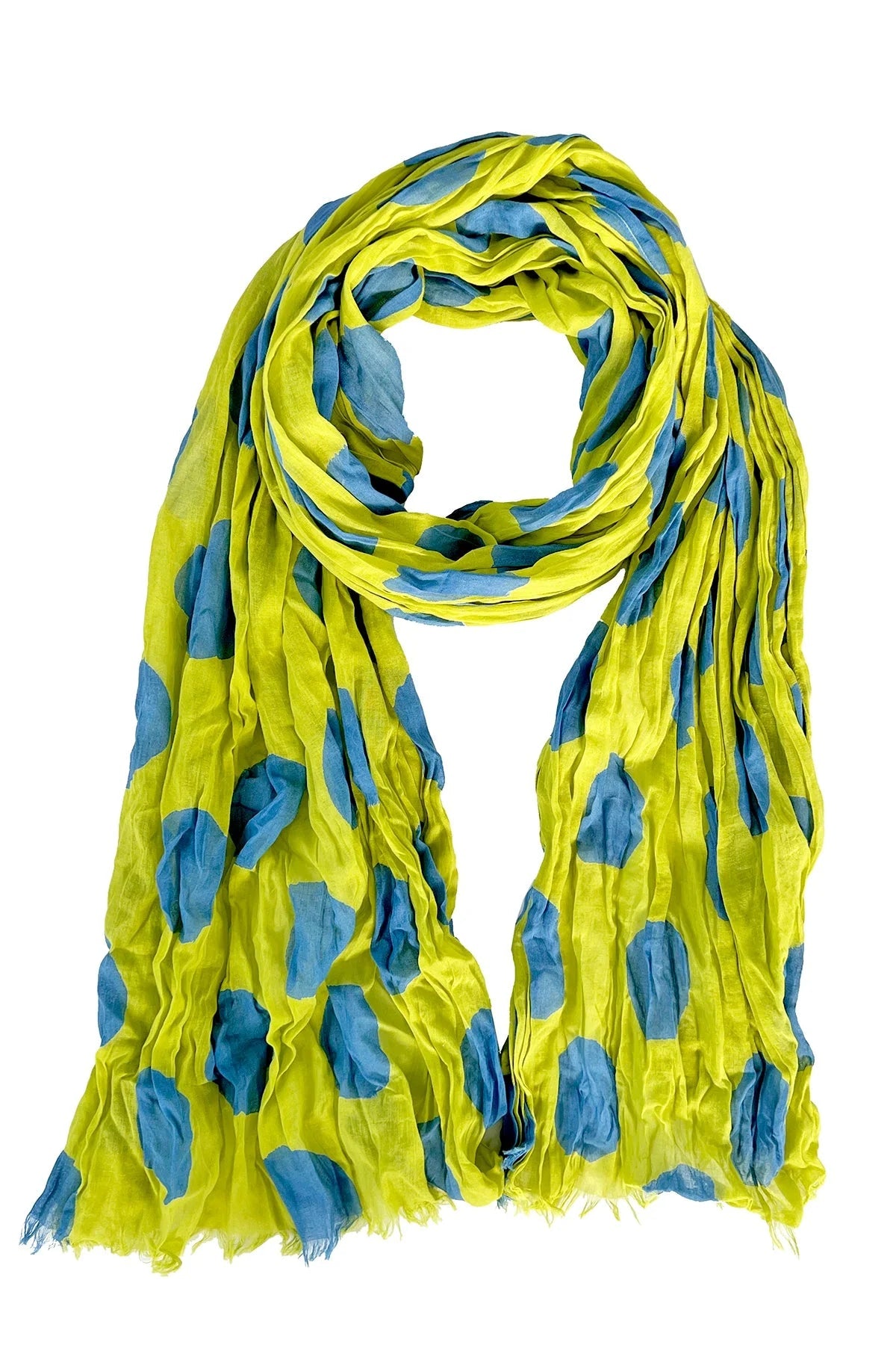 BIG SMUDGE DOT COTTON SCARF - PERI/CITRON-Scarves & Wraps-SEE DESIGN-Coriander