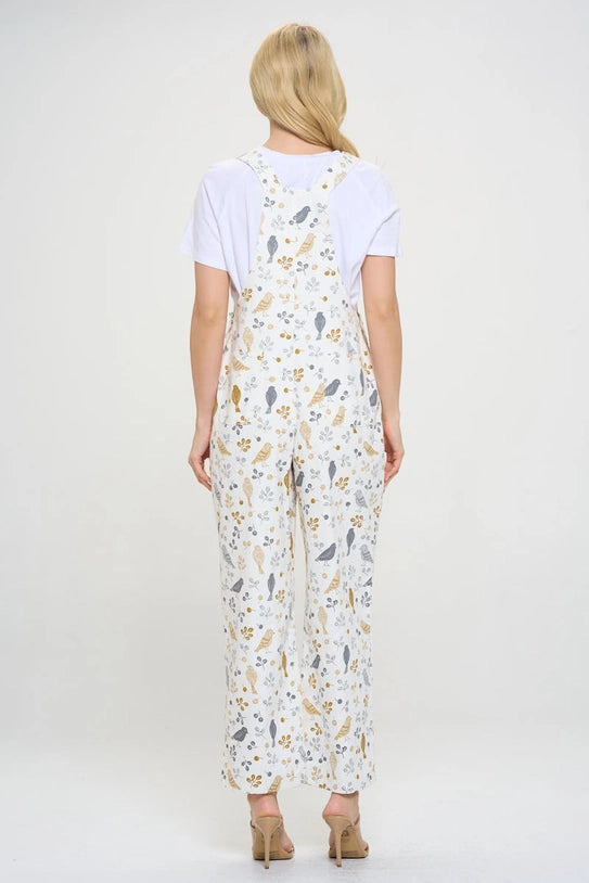 BIRD FLORAL OVERALLS-Bottoms-SM WARDROBE-Coriander