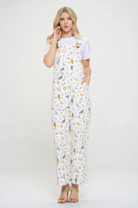 BIRD FLORAL OVERALLS-Bottoms-SM WARDROBE-Coriander