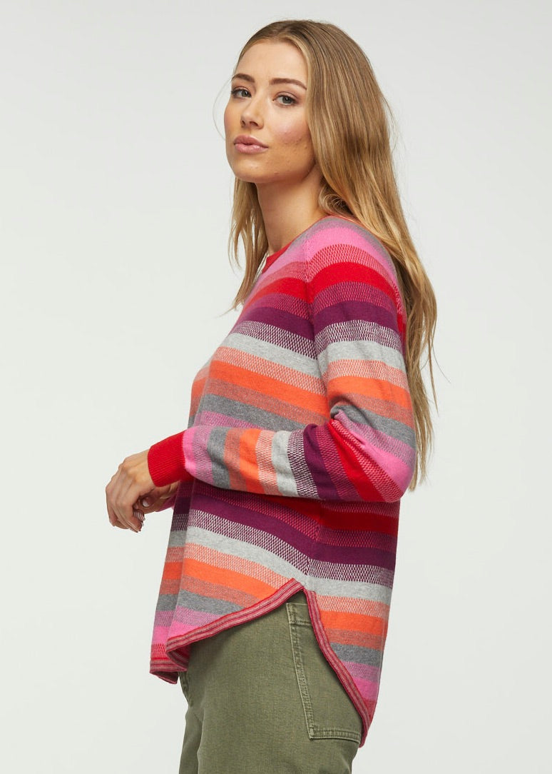 BIRDSEYE STRIPE SWEATER - NAVY, RUBY-Jackets & Sweaters-ZAKET & PLOVER-Coriander