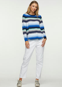 BIRDSEYE STRIPE SWEATER - NAVY, RUBY-Jackets & Sweaters-ZAKET & PLOVER-Coriander