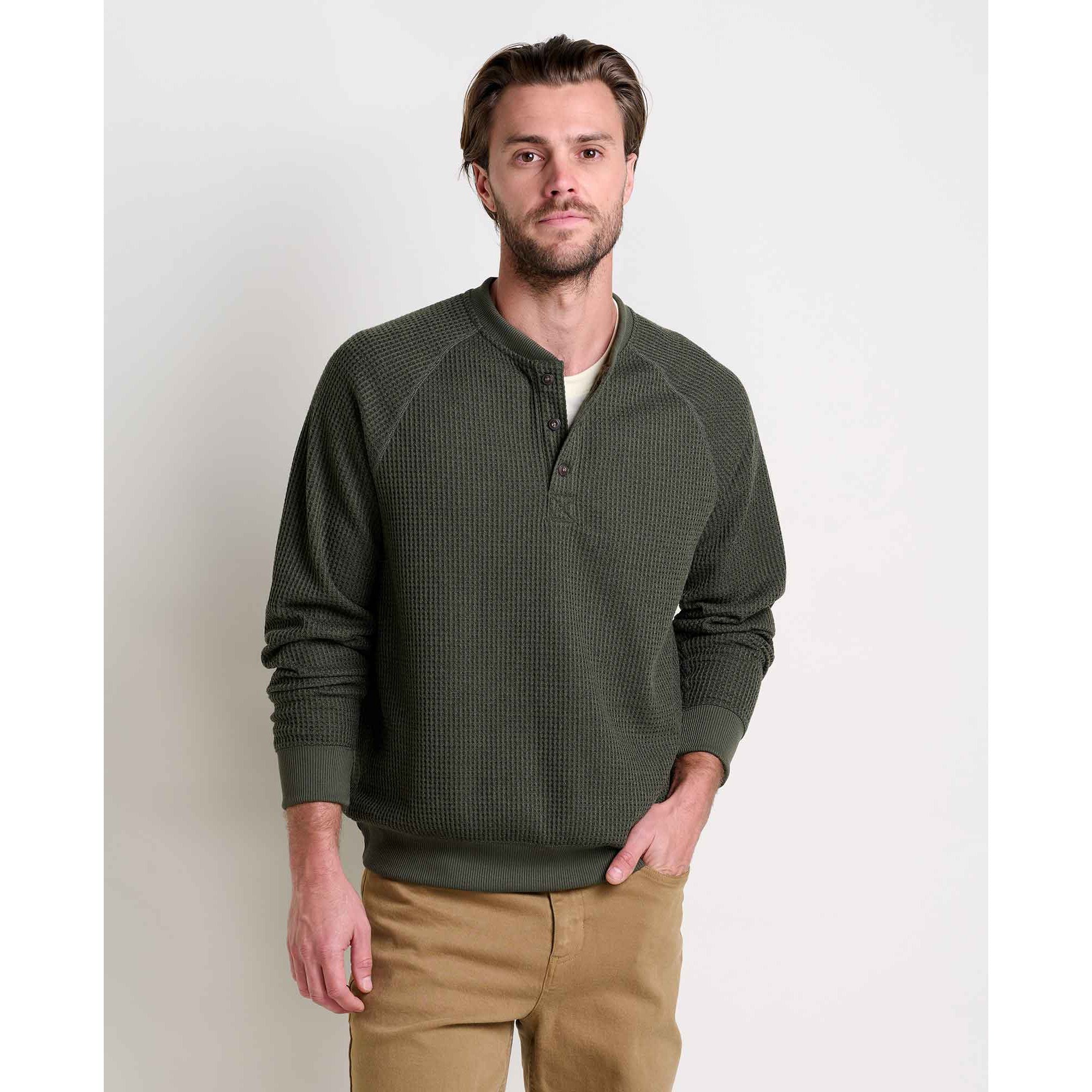 BITTERROOT WAFFLE KNIT HENLEY-Shirts & Tops-TOAD&CO-MEDIUM-OLIVE-Coriander