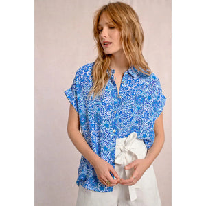 BLOUSE | BLUE ASHA T-SHIRT-Top-MOLLY BRACKEN-Coriander