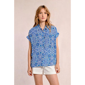 BLOUSE | BLUE ASHA T-SHIRT-Top-MOLLY BRACKEN-Coriander