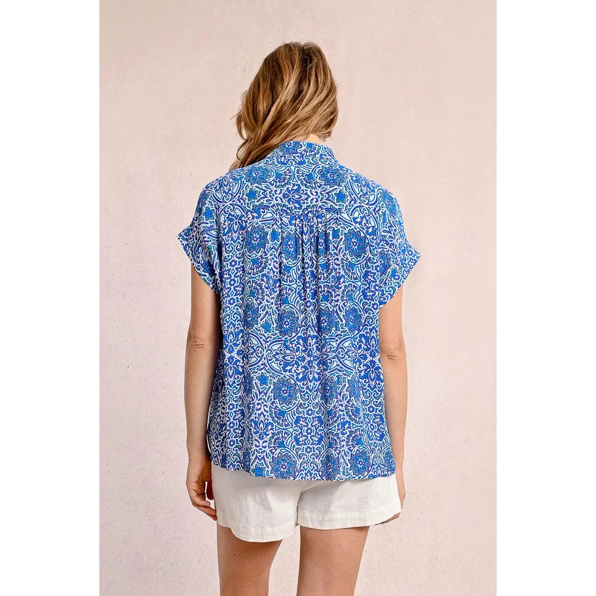 BLOUSE | BLUE ASHA T-SHIRT-Top-MOLLY BRACKEN-Coriander