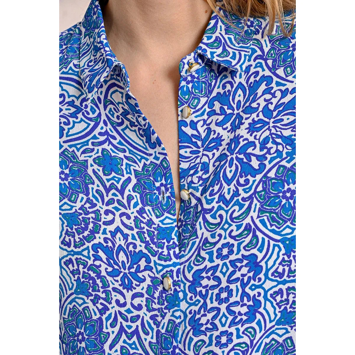 BLOUSE | BLUE ASHA T-SHIRT-Top-MOLLY BRACKEN-Coriander