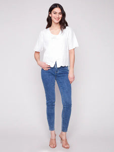 BLOUSE | ELBOW SLEEVE V-NECK-Tops-CHARLIE B-Coriander