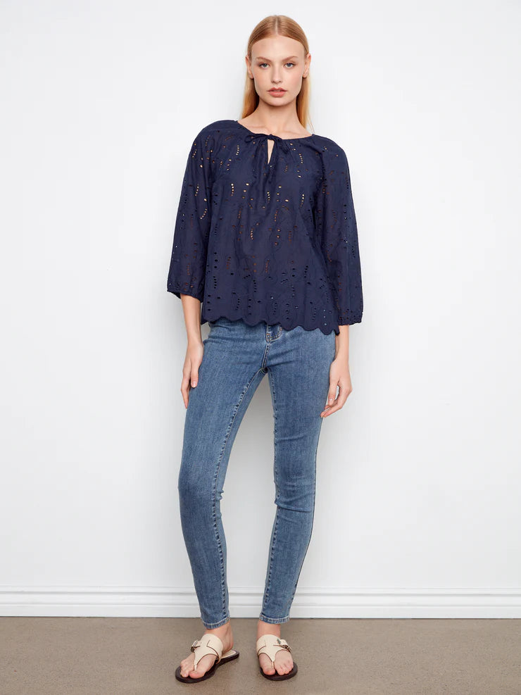 BLOUSE | EYELET TIE CLOSE-Top-CHARLIE B-Coriander