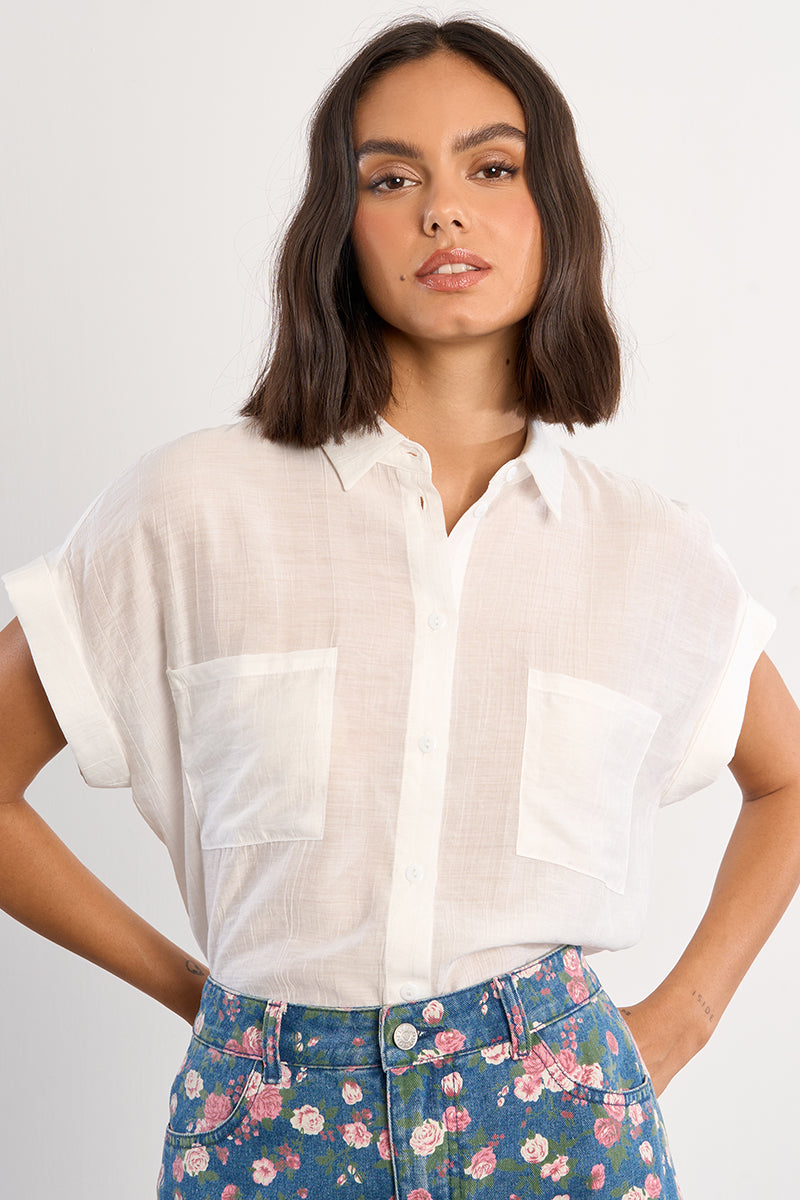 BLOUSE | FLOWING CAP-SLEEVED-Top-MOLLY BRACKEN-XSMALL-WHITE-Coriander