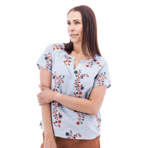 BLOUSE | LORENA FLORAL SPLIT NECK-Top-AVENTURA-Coriander