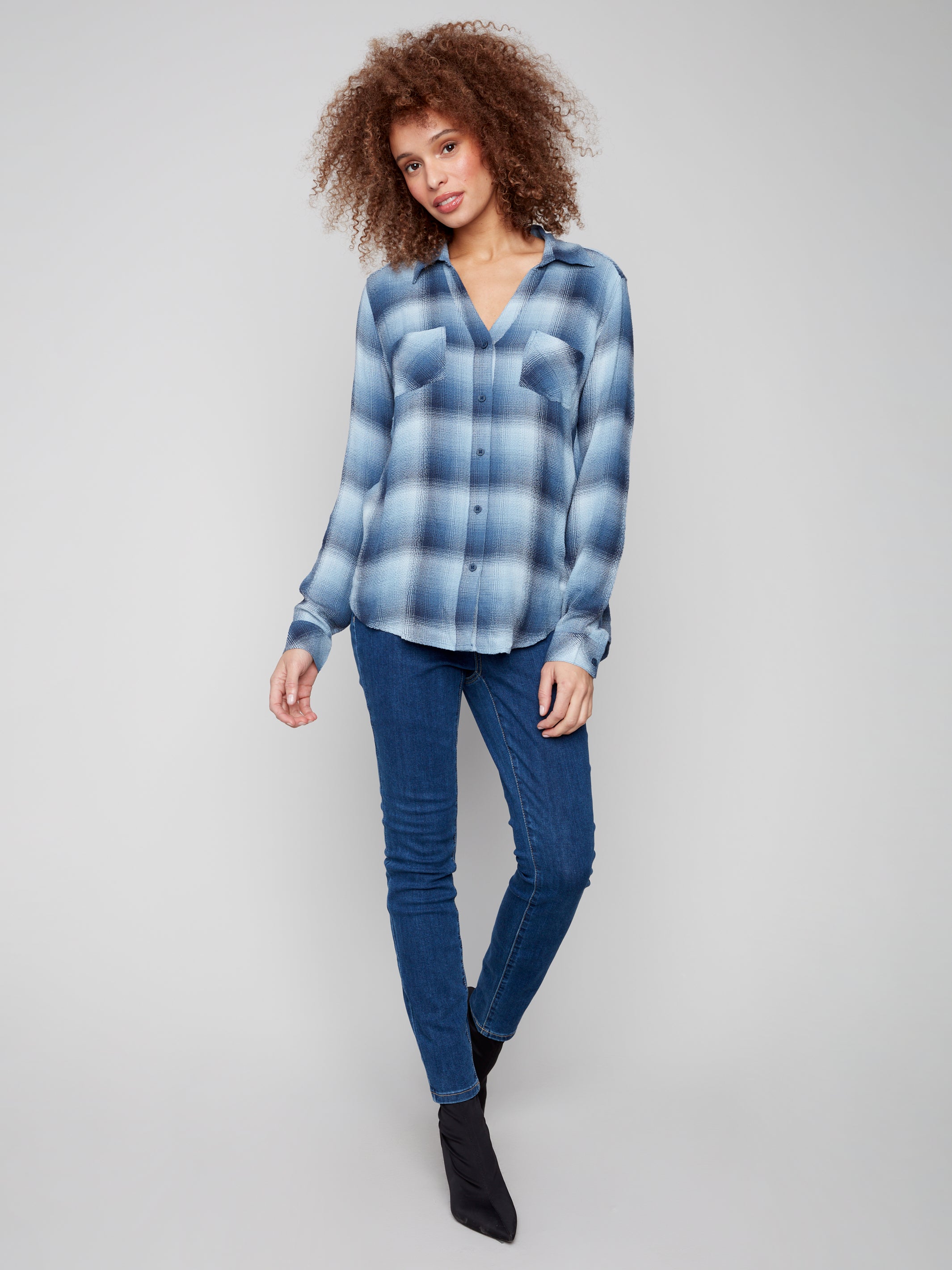 BLOUSE | PLAID BUTTON FRONT-Tops-CHARLIE B-Coriander