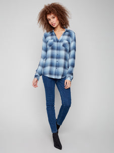 BLOUSE | PLAID BUTTON FRONT-Tops-CHARLIE B-Coriander