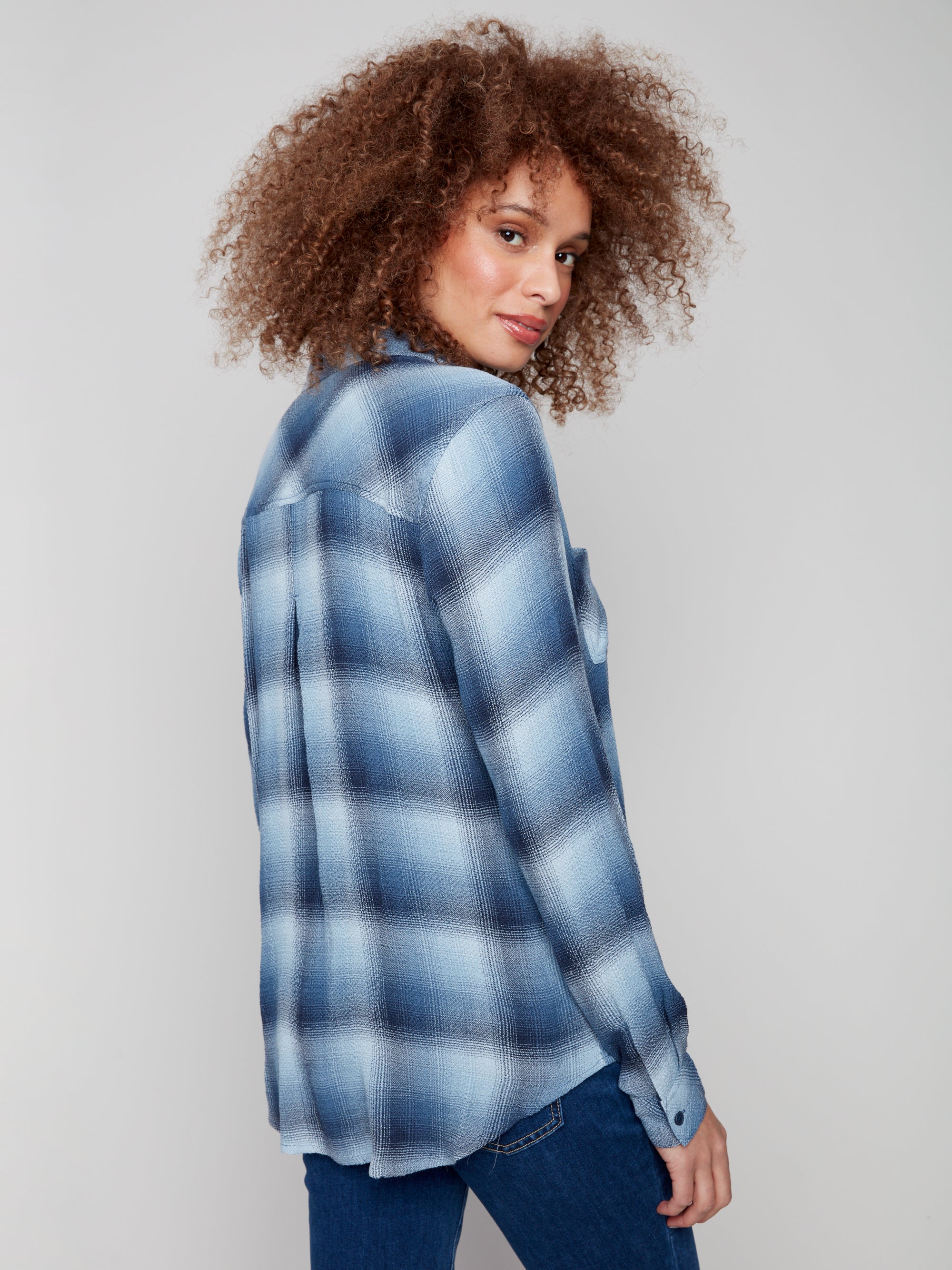 BLOUSE | PLAID BUTTON FRONT-Tops-CHARLIE B-Coriander