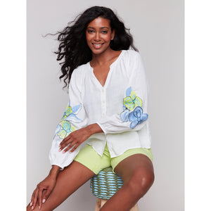 BLOUSE | RAGLAN LONG SLEEVE EMBROIDERED-Tops-CHARLIE B-Coriander