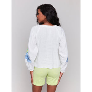 BLOUSE | RAGLAN LONG SLEEVE EMBROIDERED-Tops-CHARLIE B-Coriander