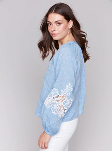 BLOUSE | RAGLAN LONG SLEEVE EMBROIDERED-Tops-CHARLIE B-Coriander