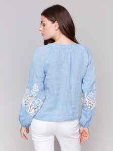 BLOUSE | RAGLAN LONG SLEEVE EMBROIDERED-Tops-CHARLIE B-Coriander