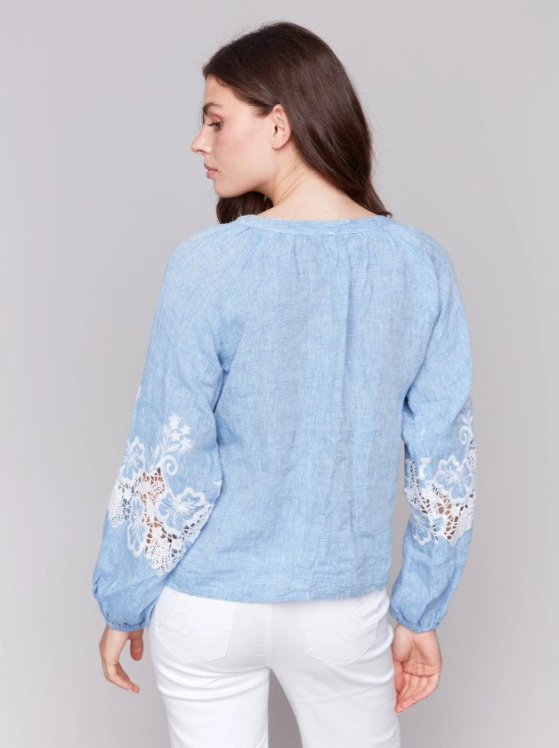 BLOUSE | RAGLAN LONG SLEEVE EMBROIDERED-Tops-CHARLIE B-Coriander