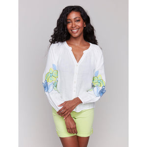 BLOUSE | RAGLAN LONG SLEEVE EMBROIDERED-Tops-CHARLIE B-XSMALL-ANISE-Coriander