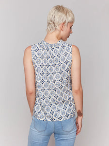 BLOUSE | SLEEVELESS RUFFLE COLLAR-Top-CHARLIE B-Coriander