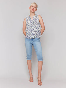 BLOUSE | SLEEVELESS RUFFLE COLLAR-Top-CHARLIE B-Coriander