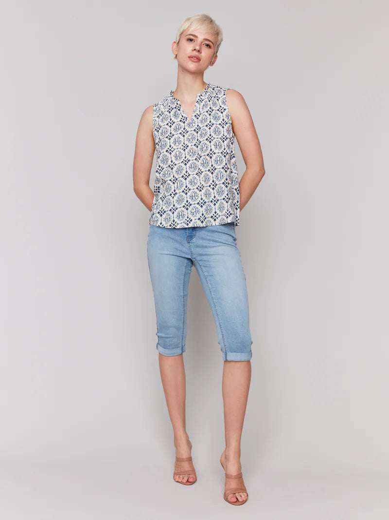 BLOUSE | SLEEVELESS RUFFLE COLLAR-Top-CHARLIE B-Coriander