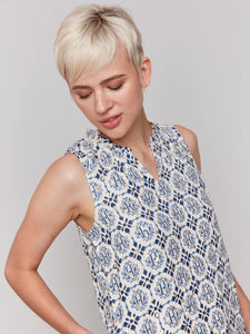 BLOUSE | SLEEVELESS RUFFLE COLLAR-Top-CHARLIE B-XSMALL-ORNAMENT-Coriander
